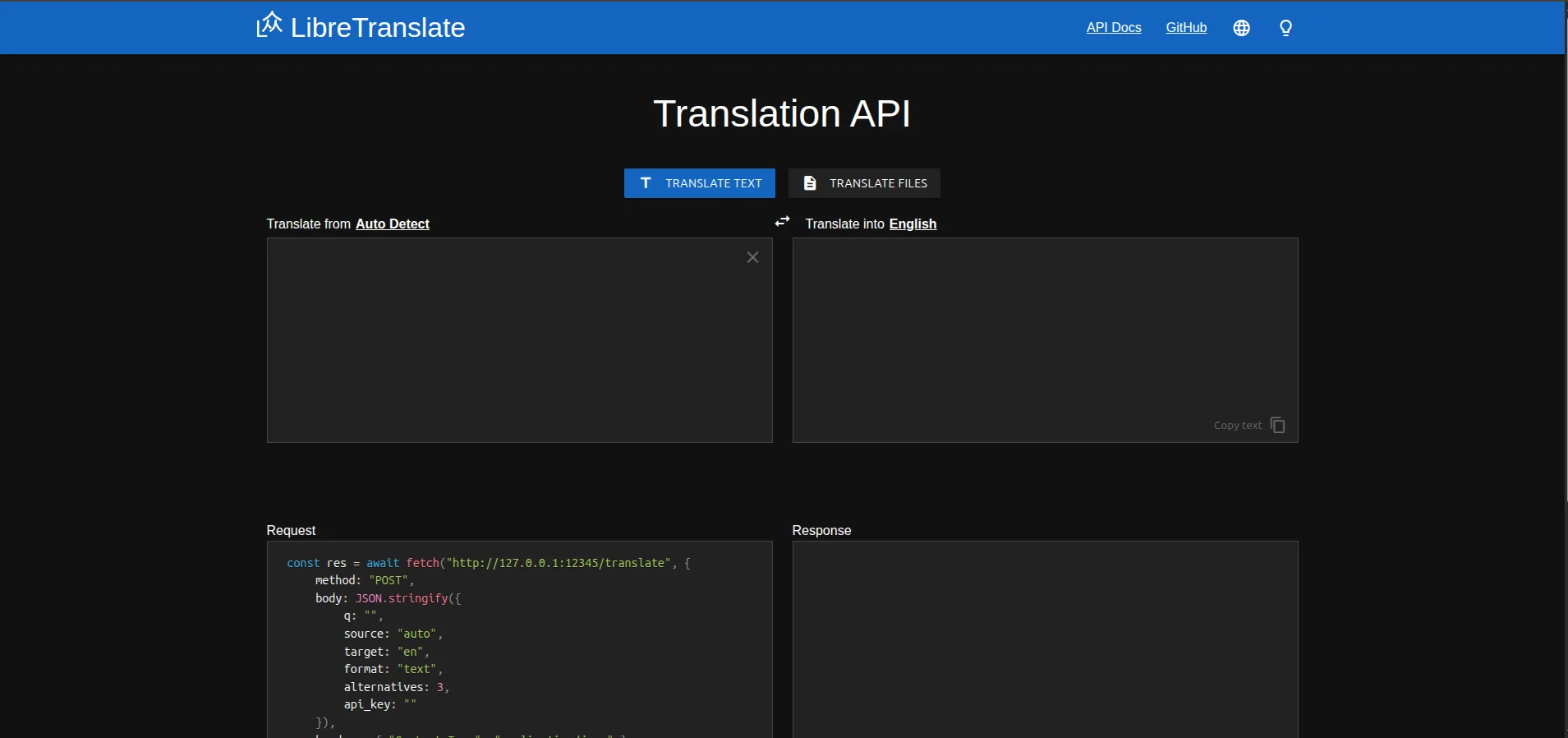 Screen : Libretranslate in broswer